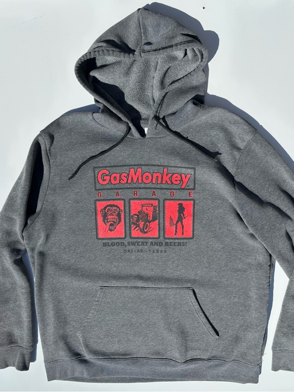 Gas Monkey Garage Men's Gray Hoodie with Red Logo
